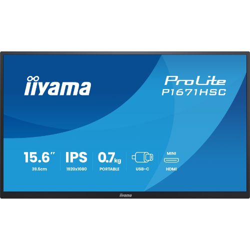 Monitor portabil 15.6", IPS Full HD, USB-C, Mini HDMI, Boxe, Husa piele - iiyama P1671HSC-B1