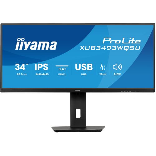 Monitor 34” UWQHD IPS, 120Hz, PiP/PbP, USB Hub, 1ms, HDMI/DP, reglaj înălțime – iiyama XUB3493WQSU‑B5