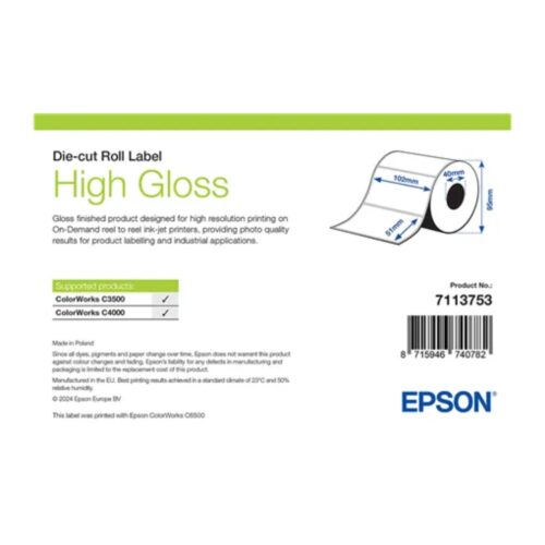 Etichete hârtie High Gloss 102x51 mm, 610 etichete/rolă, miez 40 mm Epson 7113753