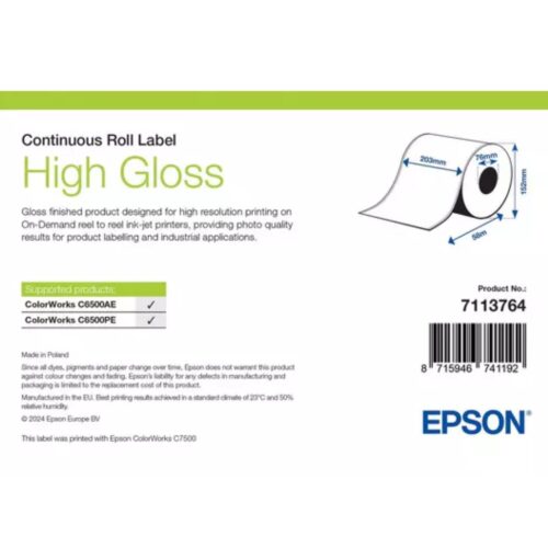 Etichete hârtie lucioasă High Gloss 203 mm x 58 m, rolă continuă, miez 76 mm Epson 7113764