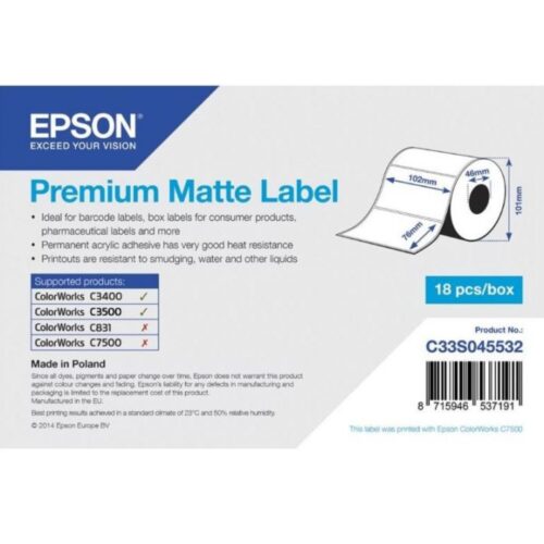Rolă etichete Premium Matte 102 x 76 mm (440 etichete) ColorWorks C3500 Epson C33S045532