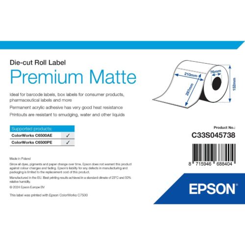 Etichete hârtie Premium Matte 210x297 mm, 200 etichete/rolă, miez 76 mm Epson C33S045738