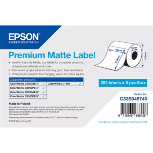 Etichete hârtie Premium Matte 105x210 mm, 282 etichete/rolă, miez 76 mm Epson C33S045740