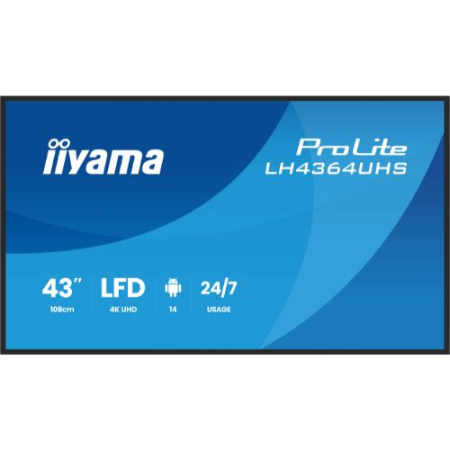 Display Digital Signage 43" 4K UHD, Android 14, USB-C, Wi-Fi, 24/7 - iiyama LH4364UHS-B1AG