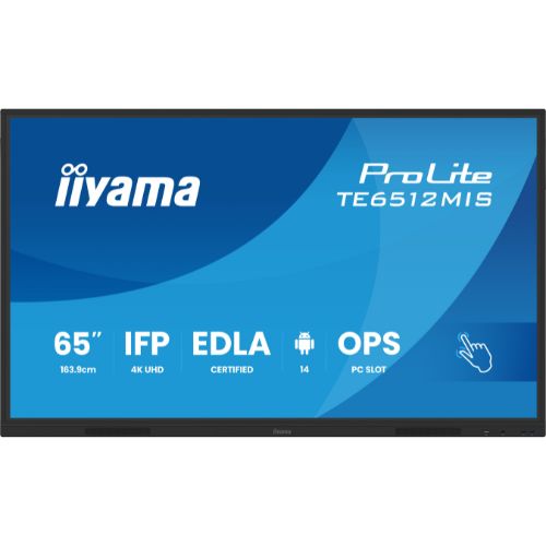 Display interactiv 4K UHD de 65" cu touch PureTouch-IR, Android 14  iiWare 13E - iiyama TE6512MIS-B4AG