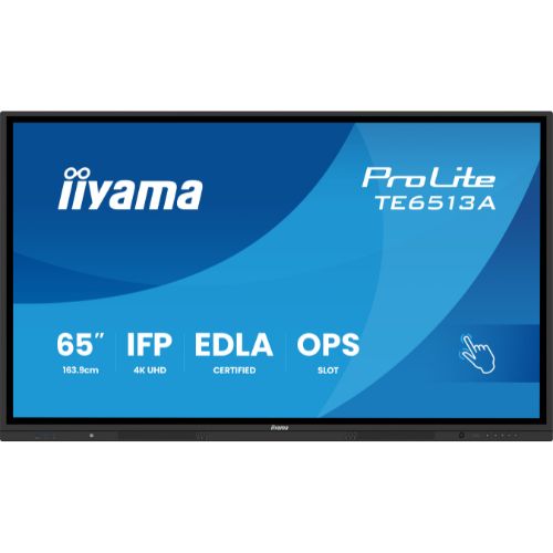 Display interactiv 4K UHD de 65" certificat Google EDLA, cu touch PureTouch-IR  Android 14 - IIYAMA TE6513A-B1AG