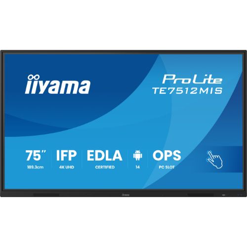 Display interactiv 4K UHD de 75" cu touch PureTouch-IR, Android 14  iiWare 13E - iiyama TE7512MIS-B4AG