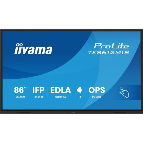 Display interactiv 4K UHD de 86" cu touch PureTouch-IR, Android 14  iiWare 13E - iiyama TE8612MIS-B4AG