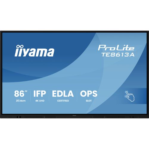 Display interactiv 4K UHD de 86" certificat Google EDLA, cu touch PureTouch-IR  Android 14 - iiyama TE8613A-B1AG