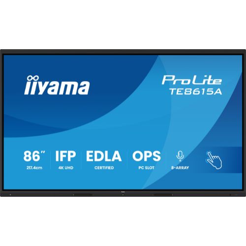 Display interactiv 86" 4K UHD cu Android 14 EDLA, touch DeepContrast-IR+  design premium - iiyama TE8615A-B1AG